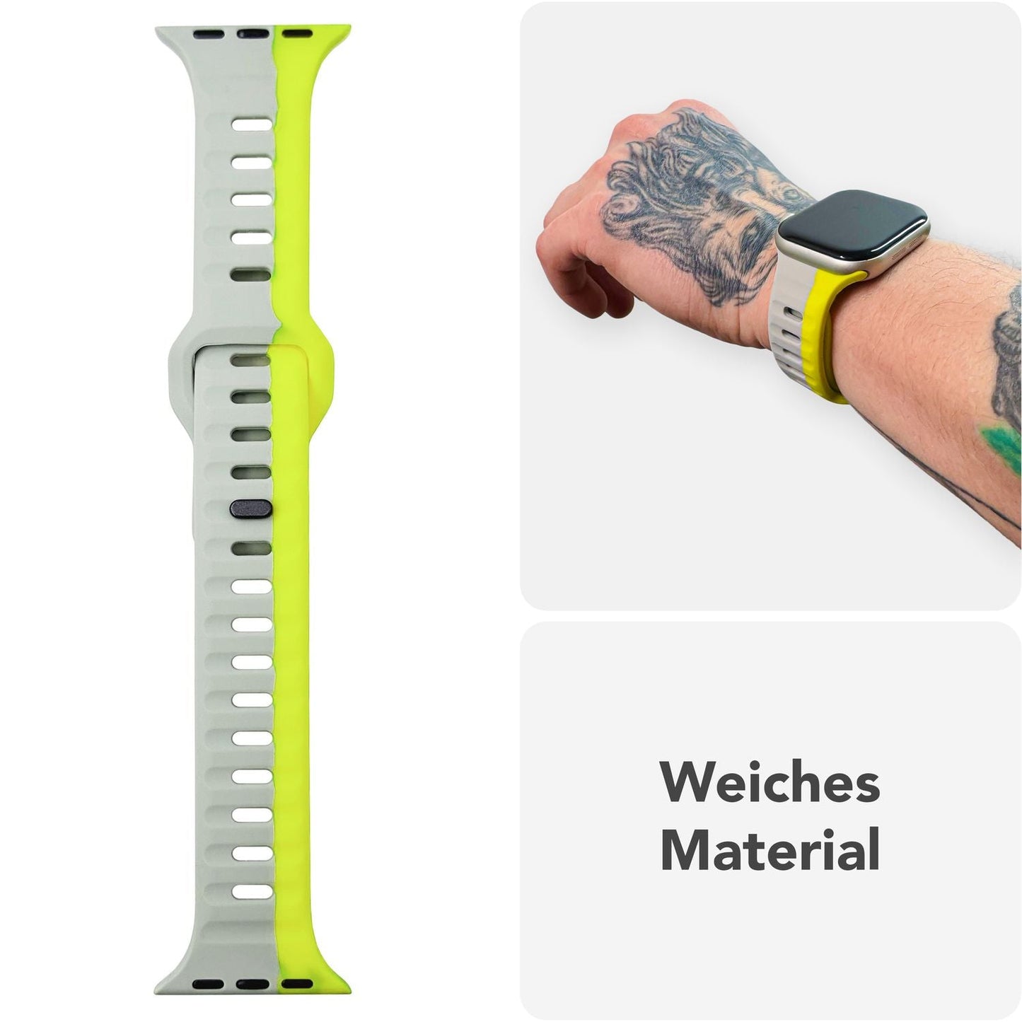 NALIA Motion Band fyrir Apple Watch SE/10/9/8/7/6/5/4/3/2/1, kassastærð 38/40/41/42 mm, mjúkt sílikon sportband með smellulás