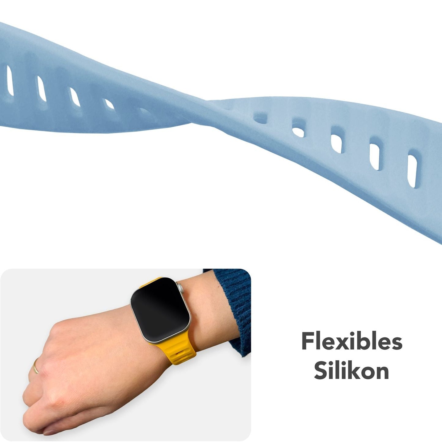 NALIA Motion Band fyrir Apple Watch SE/10/9/8/7/6/5/4/3/2/1, kassastærð 38/40/41/42 mm, mjúkt sílikon sportband með smellulás
