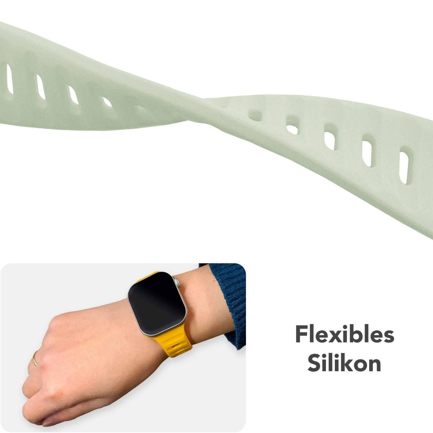 NALIA Motion Band fyrir Apple Watch SE/10/9/8/7/6/5/4/3/2/1, kassastærð 38/40/41/42 mm, mjúkt sílikon sportband með smellulás