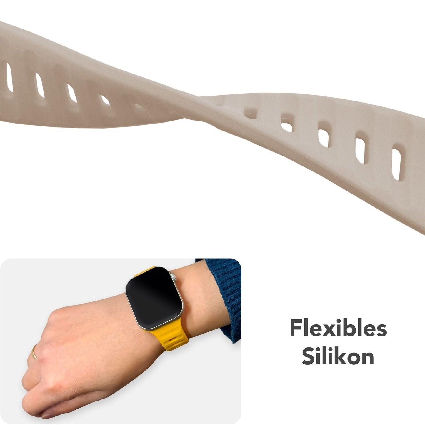 NALIA Motion Band fyrir Apple Watch SE/10/9/8/7/6/5/4/3/2/1, kassastærð 38/40/41/42 mm, mjúkt sílikon sportband með smellulás