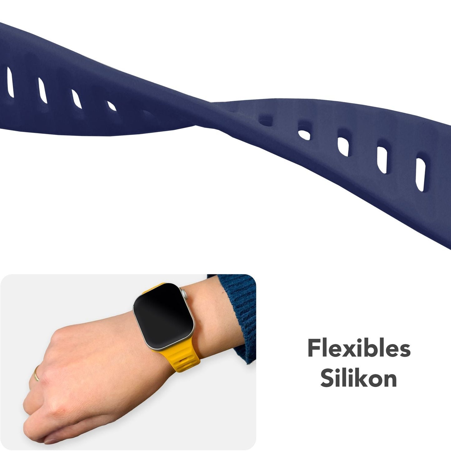 NALIA Motion Band fyrir Apple Watch SE/10/9/8/7/6/5/4/3/2/1, kassastærð 38/40/41/42 mm, mjúkt sílikon sportband með smellulás
