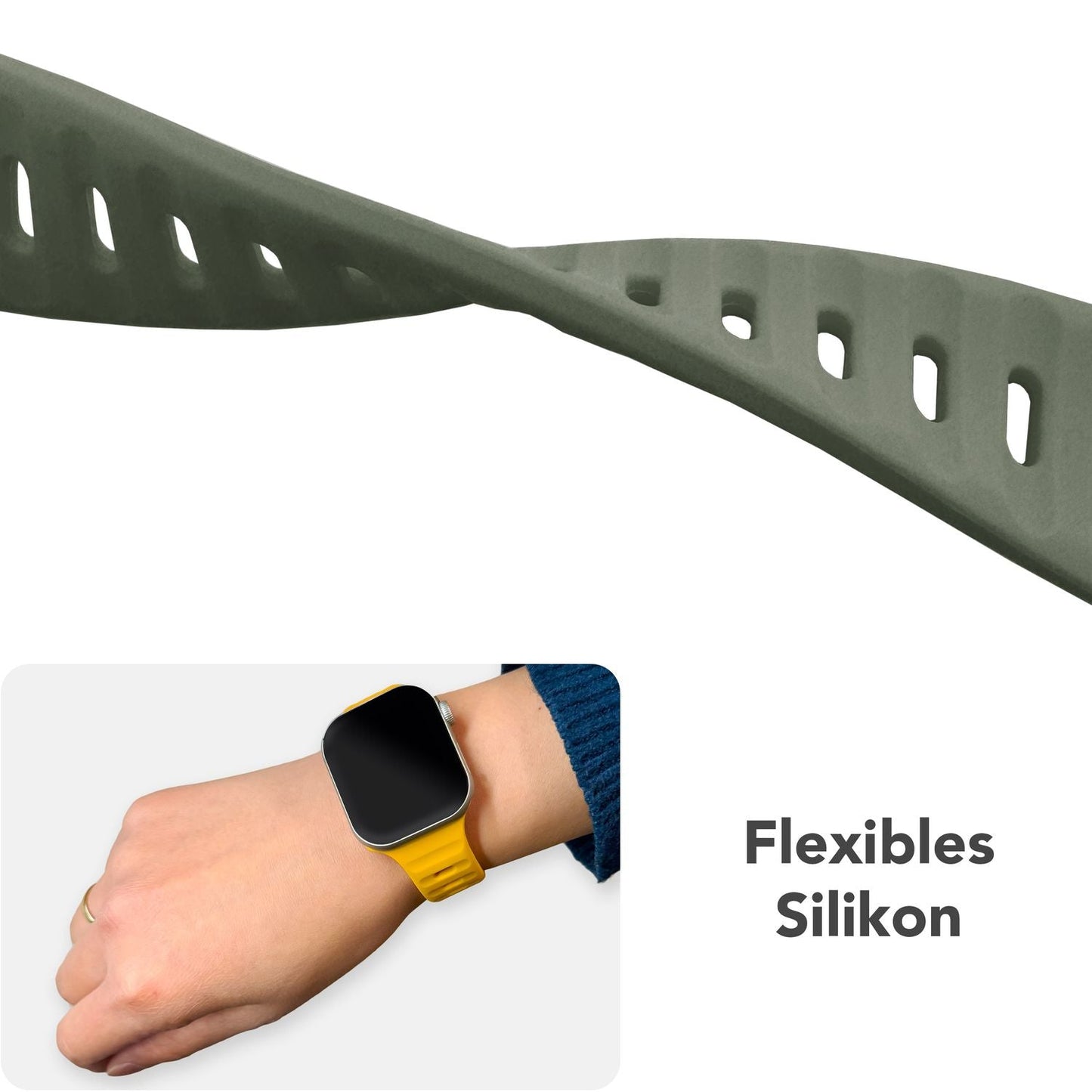 NALIA Motion Band fyrir Apple Watch SE/10/9/8/7/6/5/4/3/2/1, kassastærð 38/40/41/42 mm, mjúkt sílikon sportband með smellulás