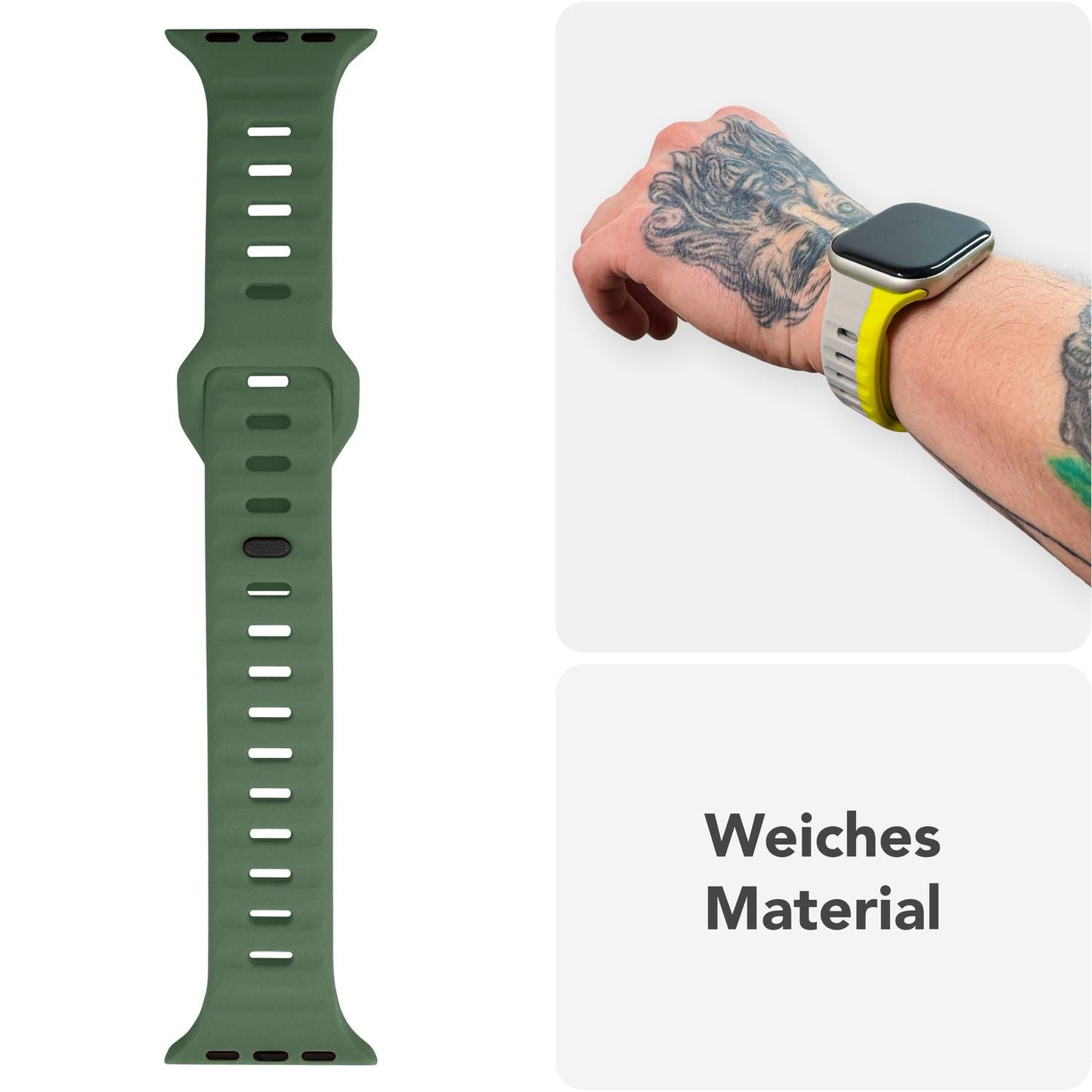 NALIA Motion Band fyrir Apple Watch SE/10/9/8/7/6/5/4/3/2/1, kassastærð 38/40/41/42 mm, mjúkt sílikon sportband með smellulás