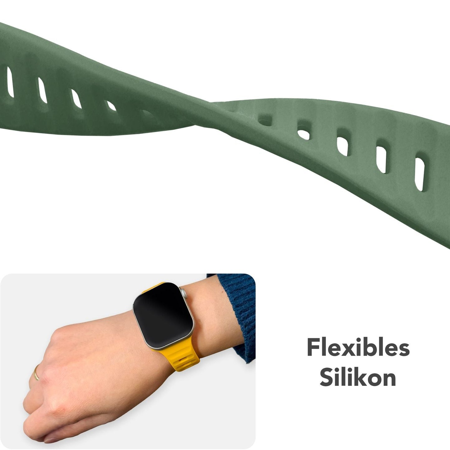 NALIA Motion Band fyrir Apple Watch SE/10/9/8/7/6/5/4/3/2/1, kassastærð 38/40/41/42 mm, mjúkt sílikon sportband með smellulás
