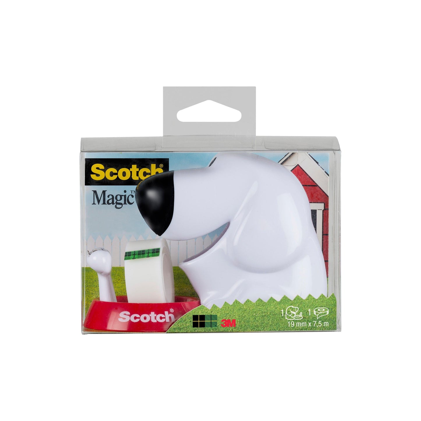 Scotch™ Tischabroller im Hunde Design C31 + Scotch® Magic™ unsichtbares Klebeband, 19 mm x 8,89 m, 1 Rolle/Packung | Packung (1 Stück)
