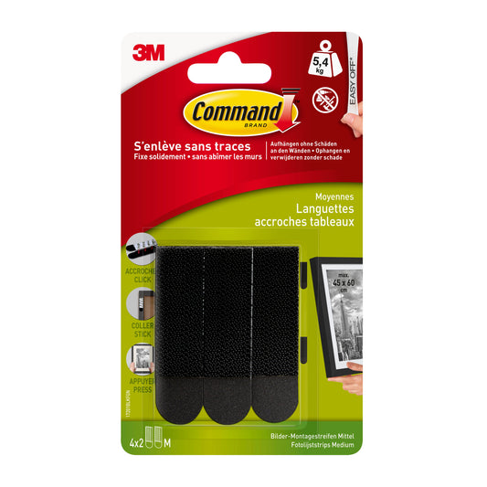 Command™ Bilder-Montage Strips 17201BLK, Mittelgroße, Schwarz, 4 Sets | Packung (1 Stück)