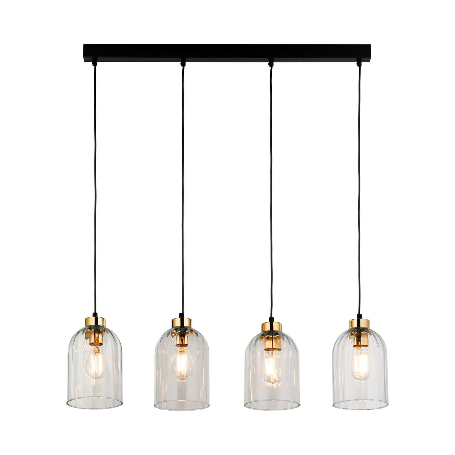 Glerhengiljós Satipo í B-flokki, fjögurra ljósa, gegnsætt, loftlampi, lampi