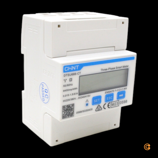 Stafrænn þriggja fasa mælir frá Chint, orkumælir, rafmagnsmælir Dtsu666 Ct, sjá texta