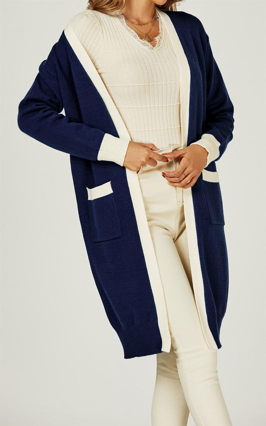 Cream Stripe Cardigan In Navy