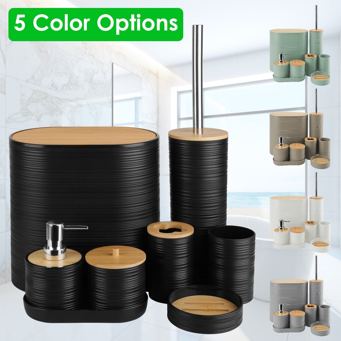 5 Colors Options -- Set Of 8Pcs Bathroom Accessories
