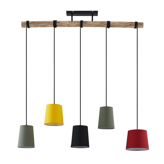 B-Ware Lindby Amilia Hängeleuchte Hängelampe Lampe Leuchte 5 Fl. E27 Holz Eisen Bunt143