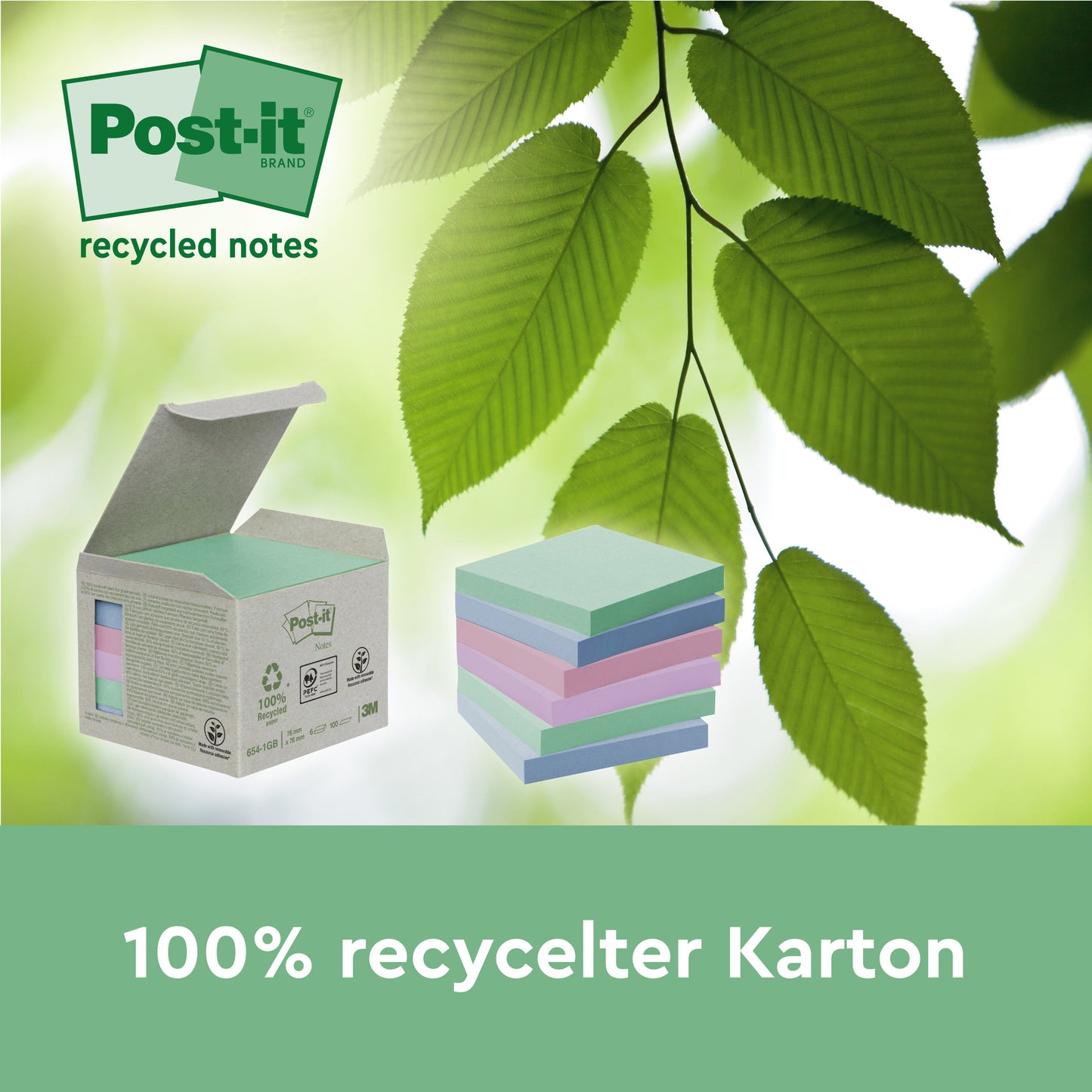 Post-it® Recycling Notes, 76 mm x 127 mm, 100 Blatt/Block, 100% PEFC