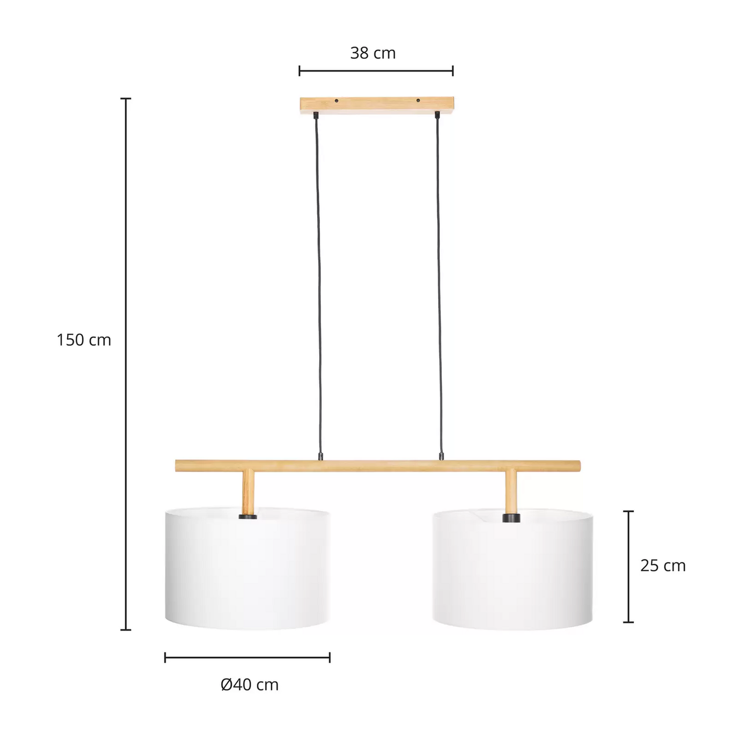 B-grade Lindby Chava pendant light, ceiling lamp, light fixture, two-light, E27, white, wood, 895