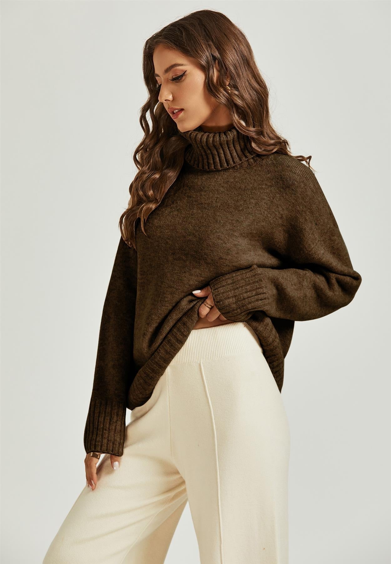 Jumper Top With High Neck In Brown