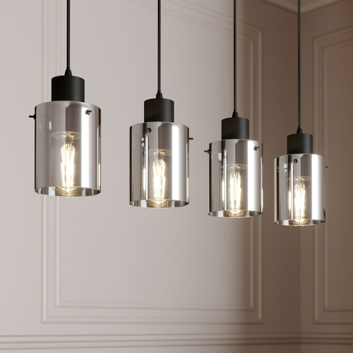 B-stock Lindby Kourtney hanging light hanging light glass shade 4 bulbs. E27 Black Smoke Gray 