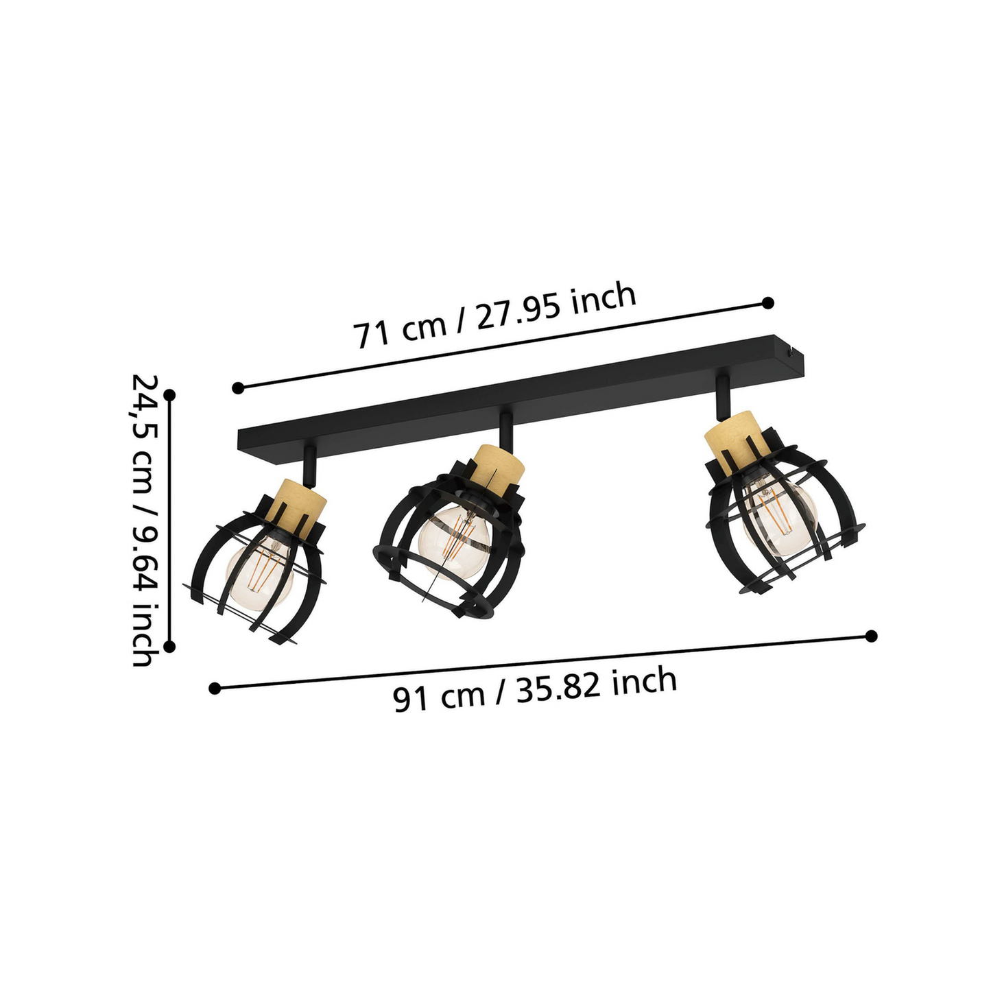 B-flokks Eglo Stillington 1 loftljós, þriggja ljósa loftlampi, ljósastæði, kastljós