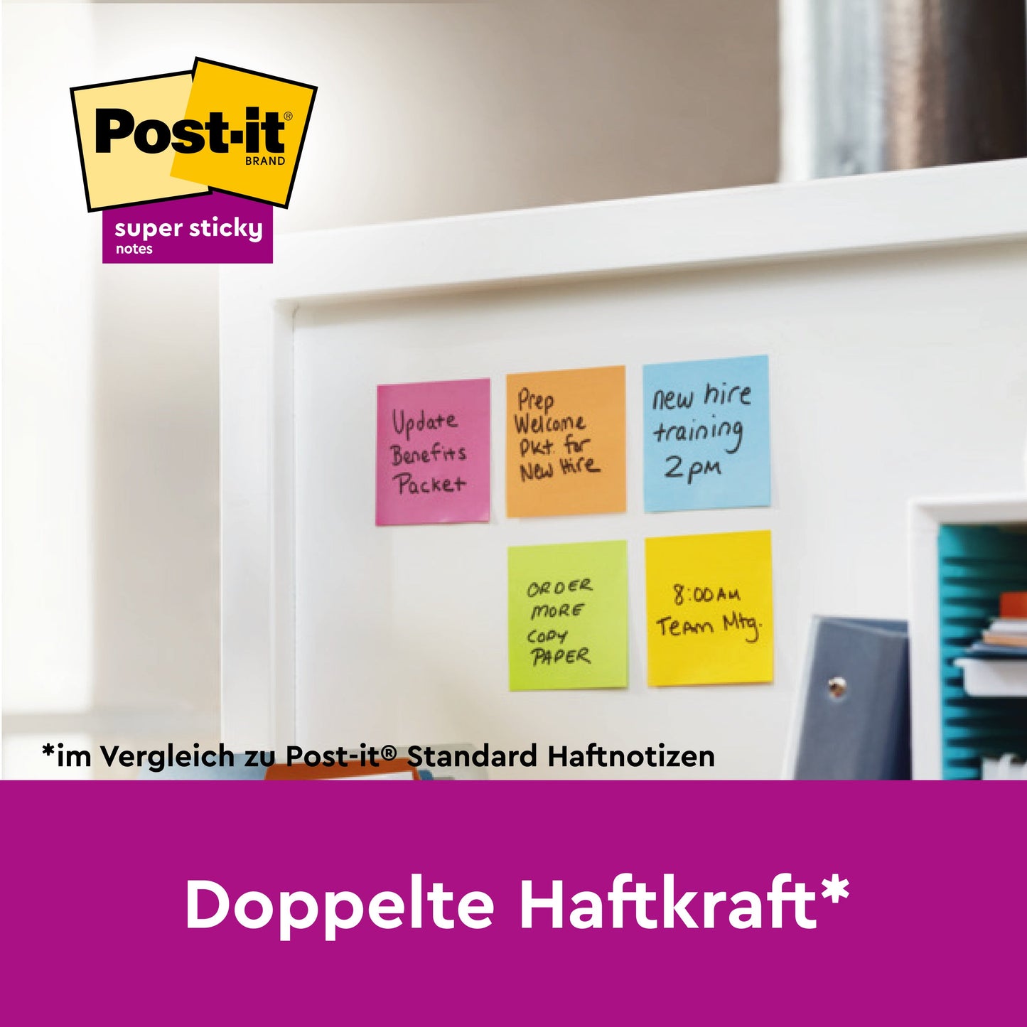 Post-it® Super Sticky Notes, Verschiedene Farben, 76 mm x 127 mm, 90 Blatt/Block, 16 Blöcke/Packung, 100% PEFC, SGSCH-PEFC-COC-110078  | Packung (1 Stück)