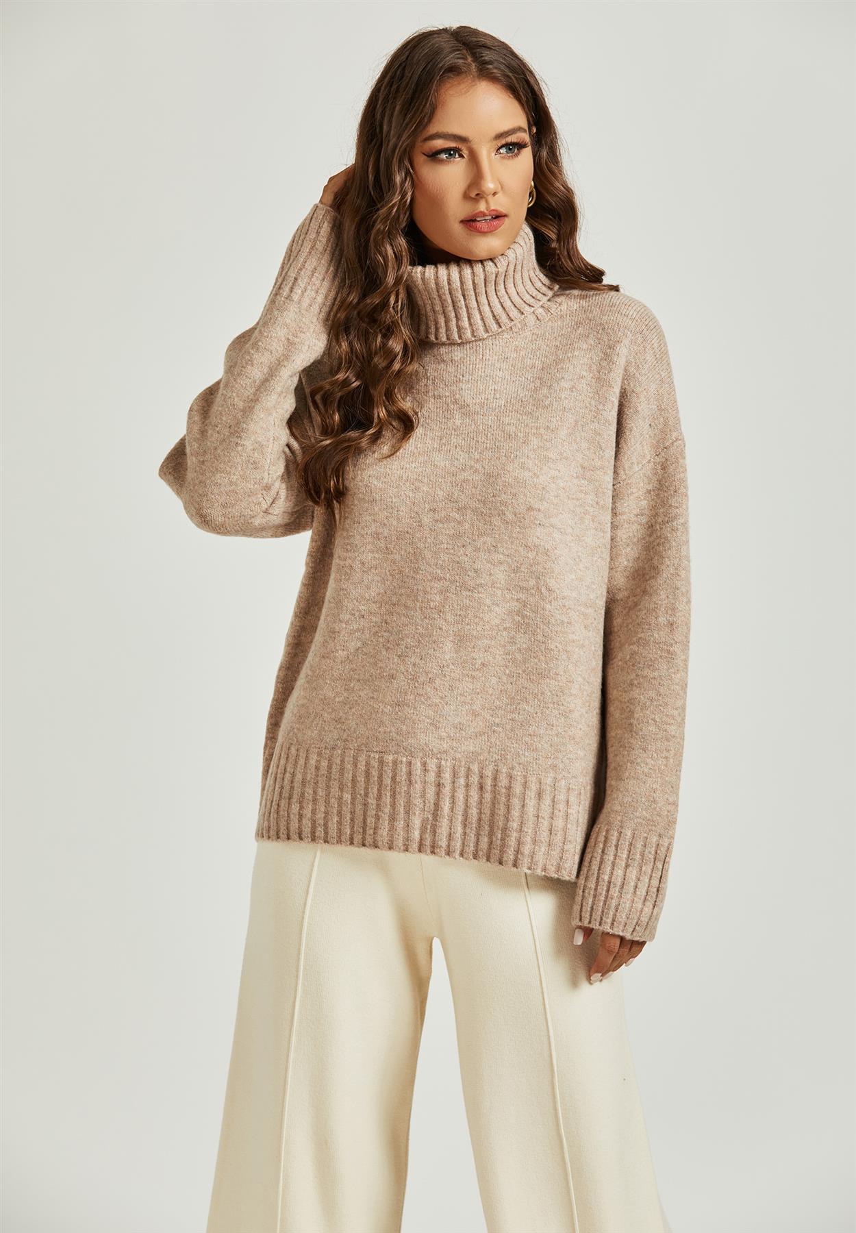 Jumper Top With High Neck In Cream