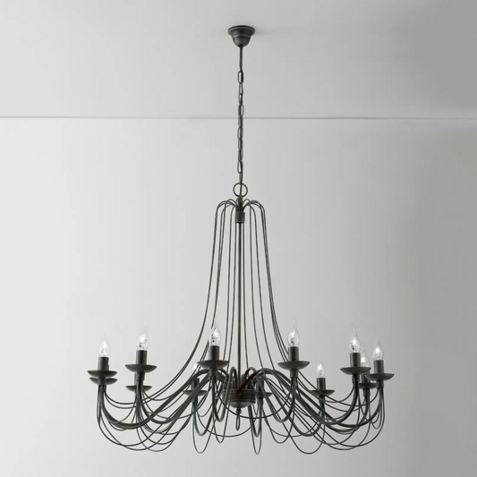 B-flokks ljósakróna Antonina Black 12-ljósa loftlampi fyrir stofu