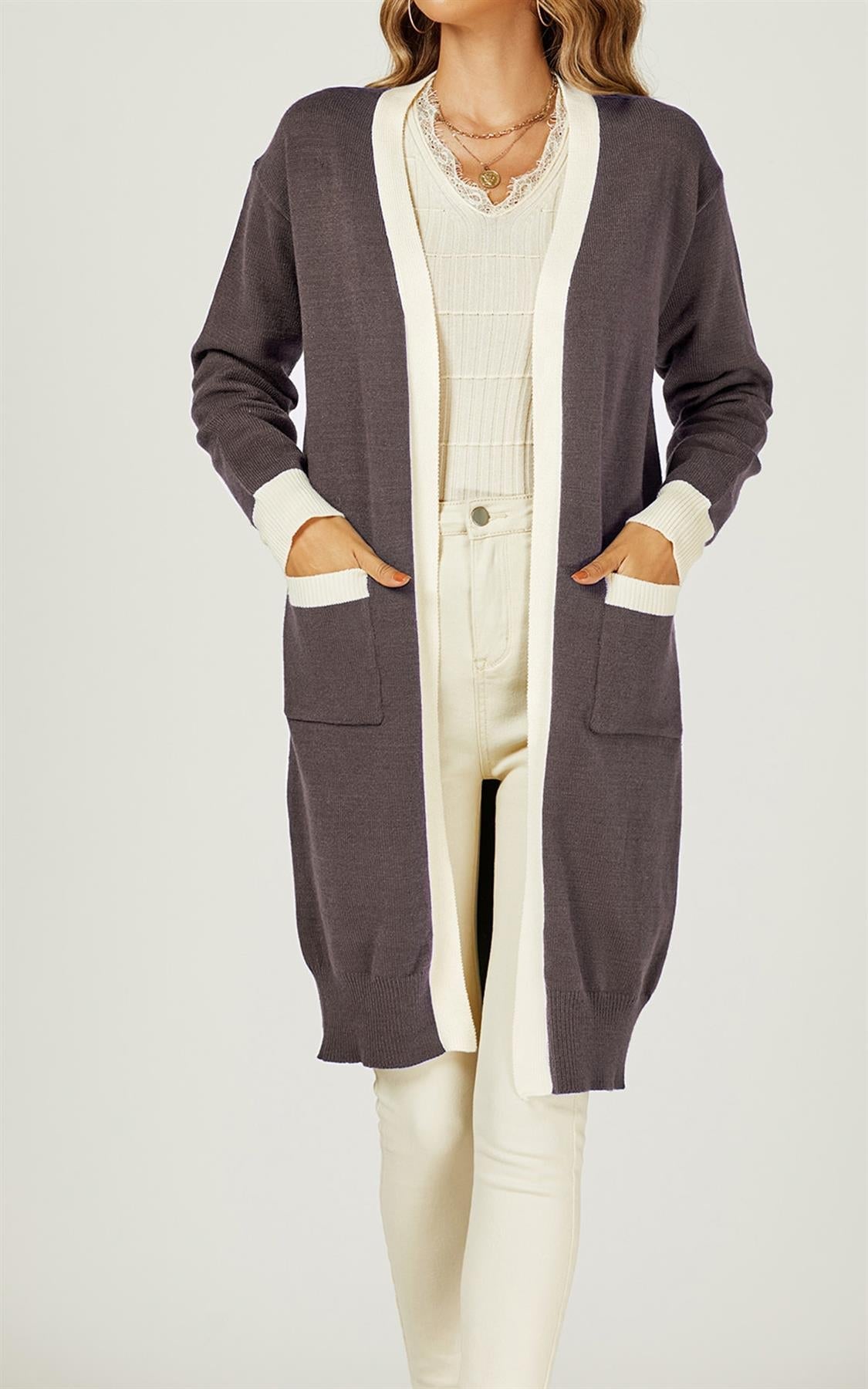 Cream Stripe Cardigan In Taupe