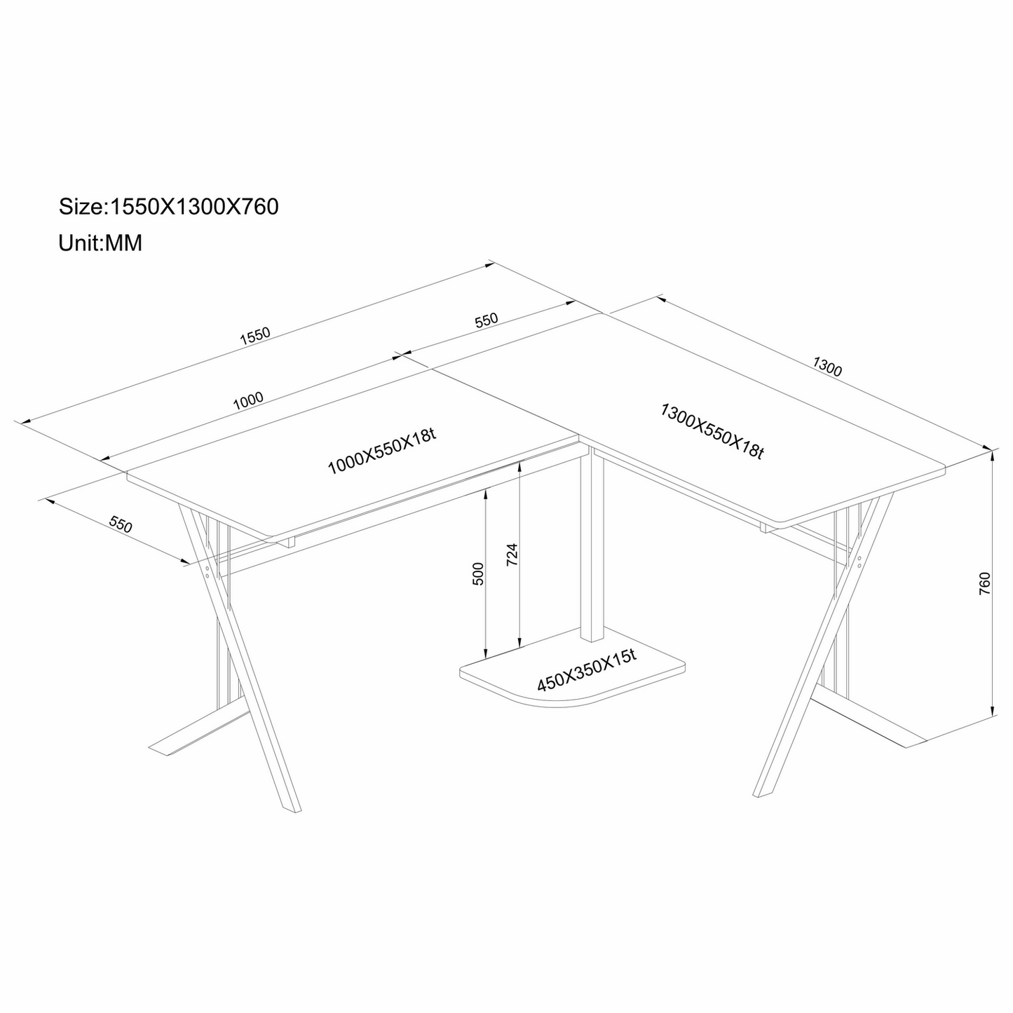 B-flokks Hjh skrifstofuhornborð, skrifborð, tölvuborð, Pollux valhnetu