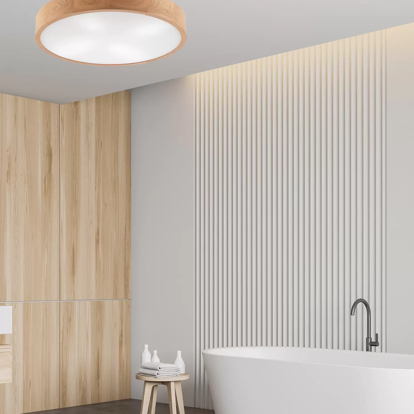 B-flokks Envostar Kerio loftlampi, loftljós, loftlampi, ø 57,5 ​​cm, náttúruleg eik