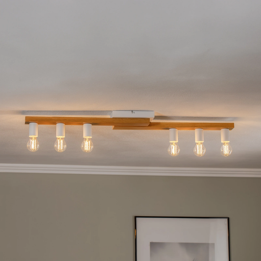 B-flokks Envostar Laurent loftljós, loftlampi, ljósastæði, viður/hvítur, 6 ljós, E27