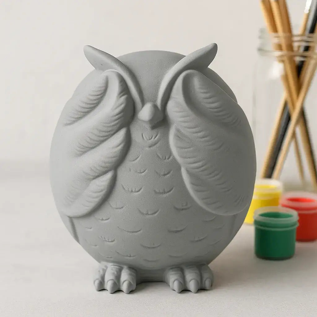 Eulenfigur „Nichts Böses sehen“ – Handgemachte Deko mit Symbolik