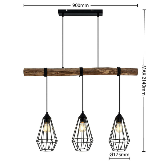 B-stock Lindby Eldarion hanging light hanging lamp lamp light 3 bulbs light black 935