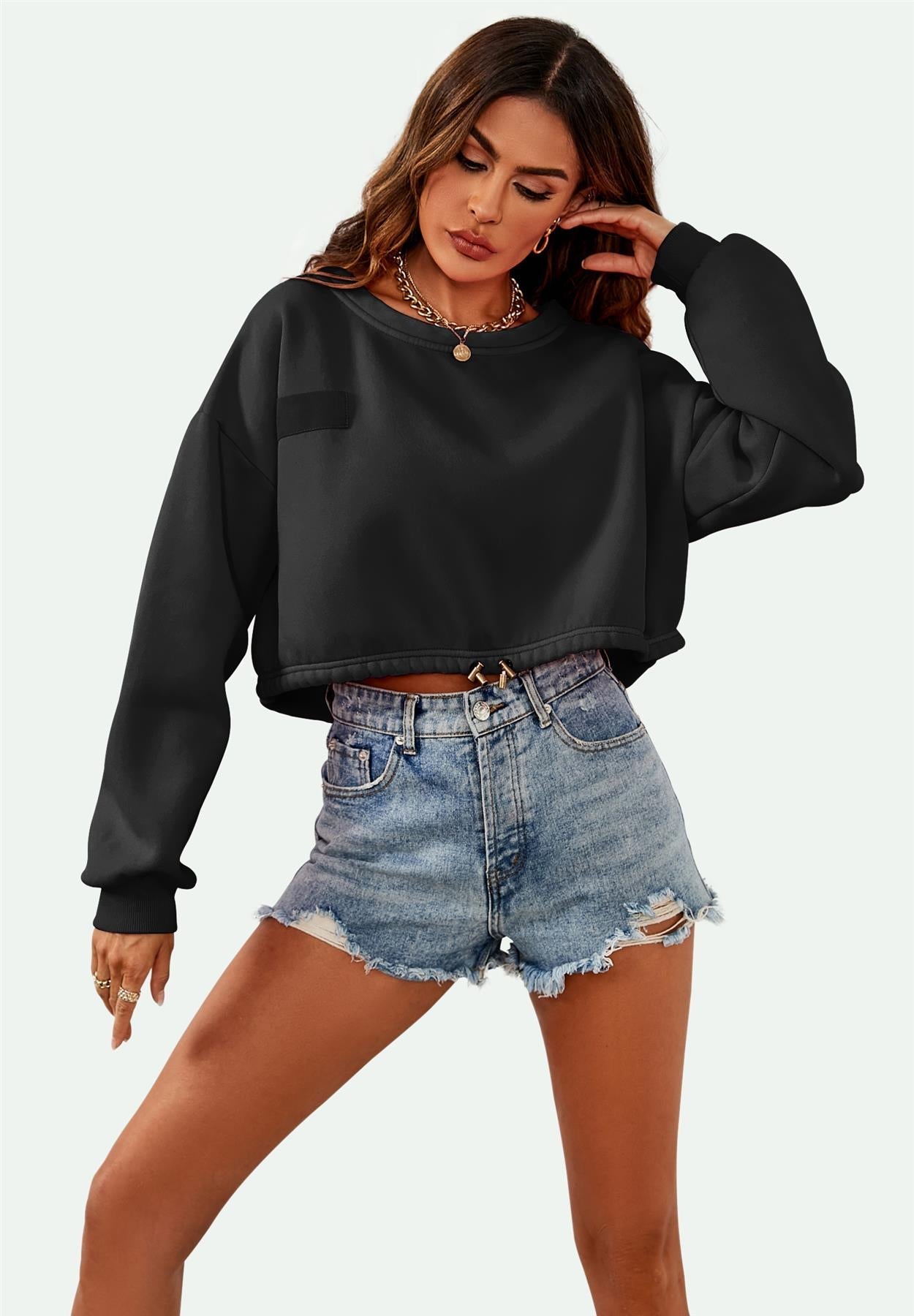 Perfectly Oversized Cropped Sweatshirt In Black 