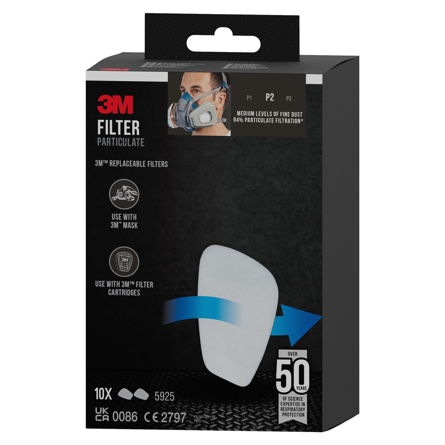 3M™ Partikelfilter 5925, P2, 10 Paar/Packung  | Packung (1 Stück)