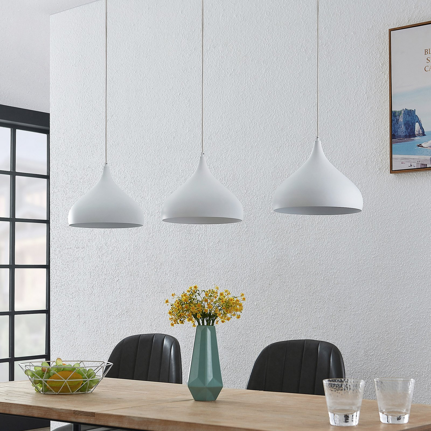 B-grade Lindby Elamira pendant light, ceiling lamp, hanging lamp, 3 bulbs, E27, white, M899 