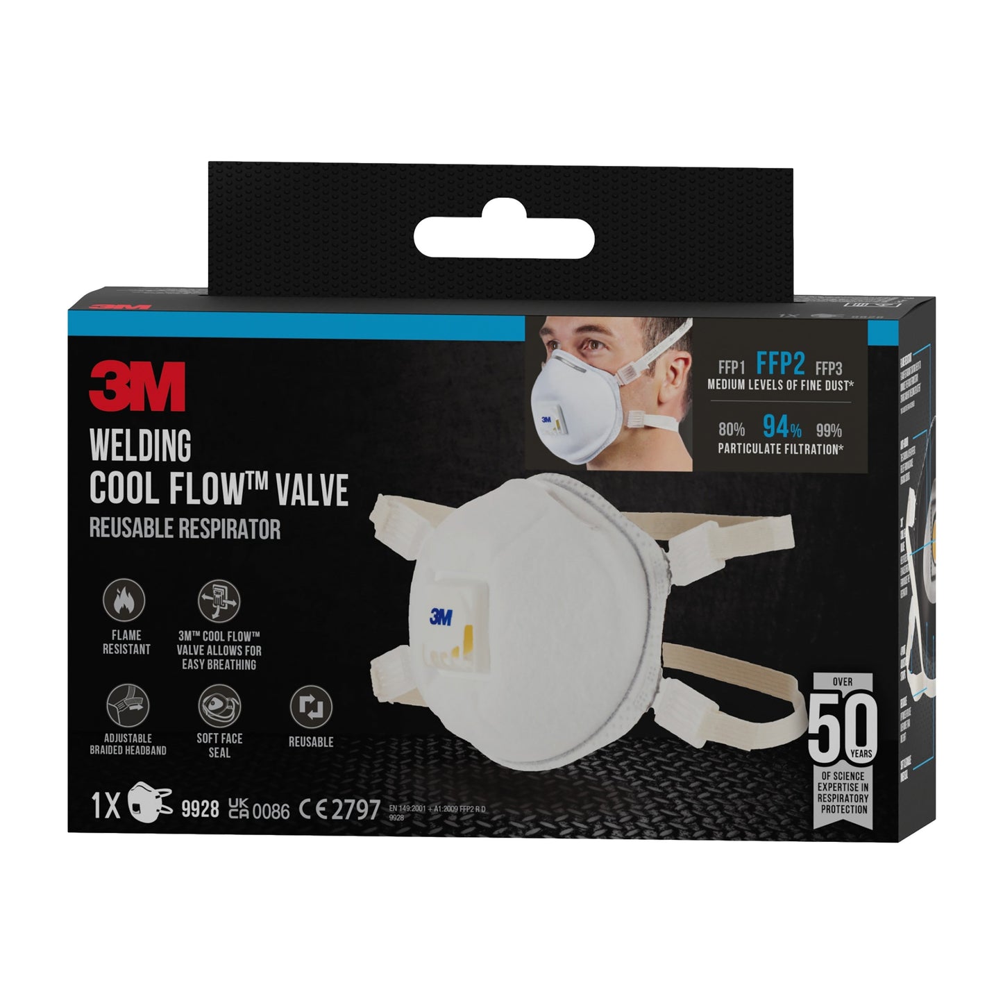 3M™ Cool Flow™ Partikelmaske 9928 für Schweißarbeiten, mit Ventil | Packung (1 Stück)