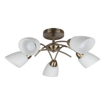 B-flokks Britop loftlampi Varietta, loftljós, lampi, gler, antik messing, 5 ljós.