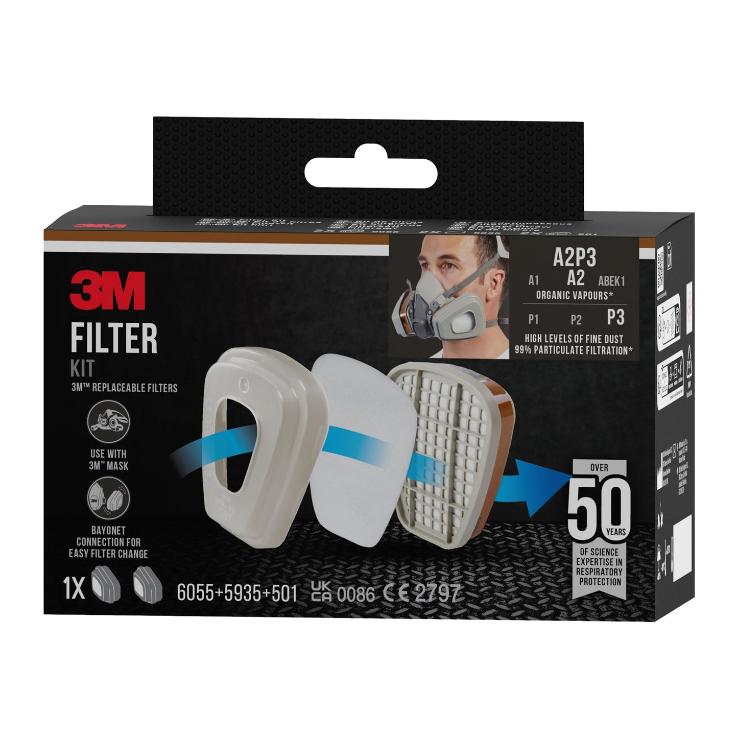 3M™ Filtersatz 6003-1, A2P3 organische Dämpfe (2x6055, 2x5935, 2x501) | Packung (1 Stück)