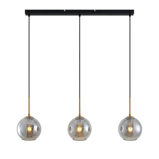 B-grade Lindby Hiwana pendant light with 3 smoked glass globes, ceiling lamp, pendant light, lamp 917 