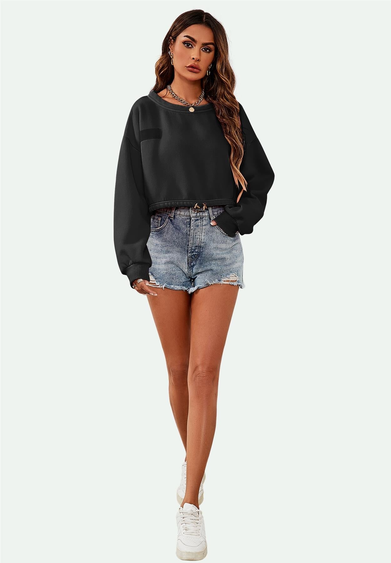 Perfectly Oversized Cropped Sweatshirt In Black 