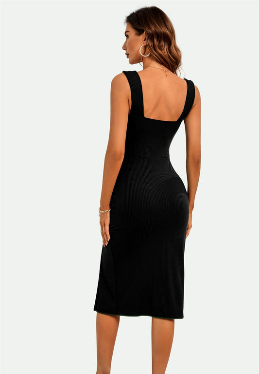 Split Pencil Bodycon Dress In Black