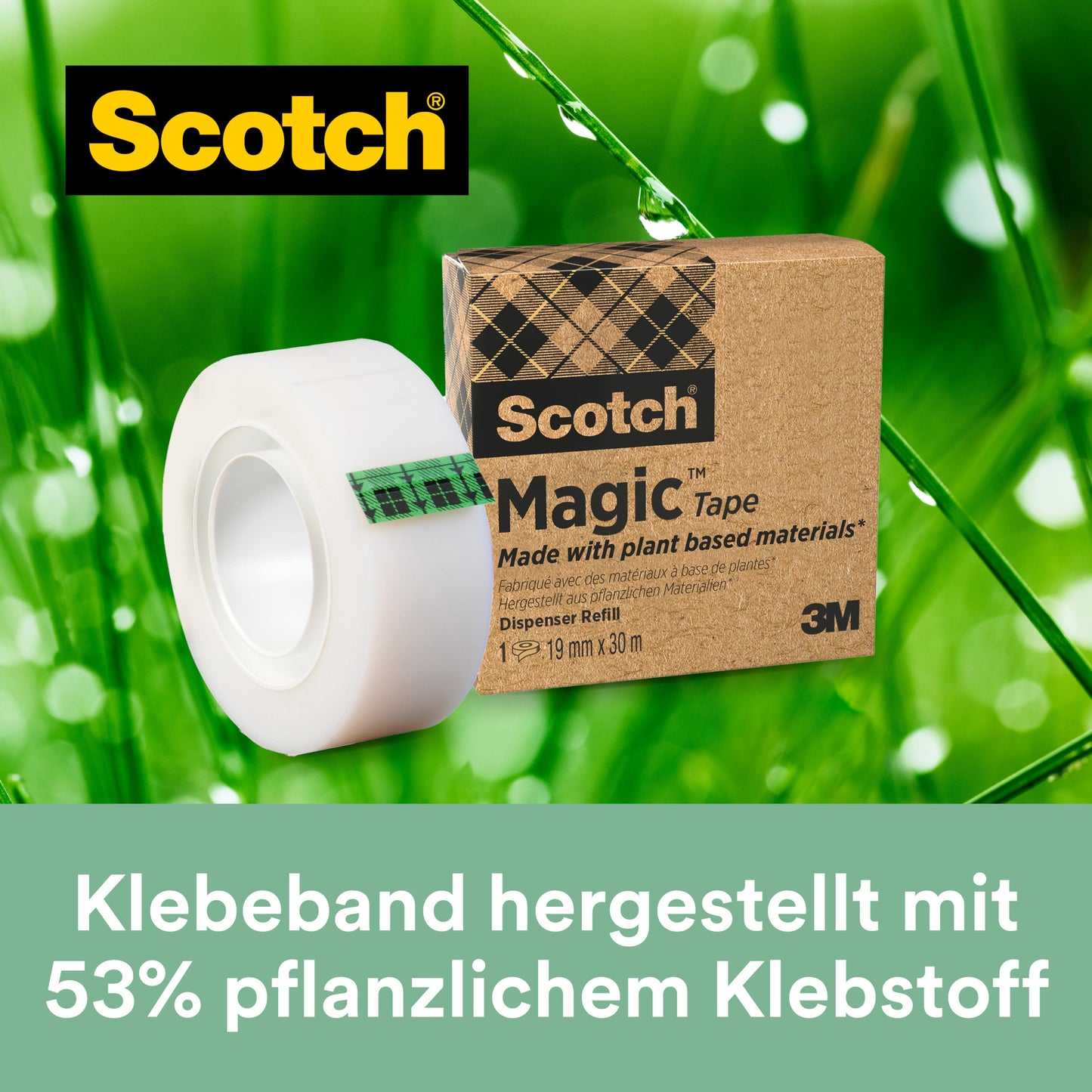 Scotch® Magic™ Klebeband 9-1933R, mit 66 % pflanzlichem Klebstoff hergestellt, 19 mm x 33 m, 14 Rollen/Packung + GRATIS Scotch® Abroller C38, Schwarz  | Packung (1 Stück)