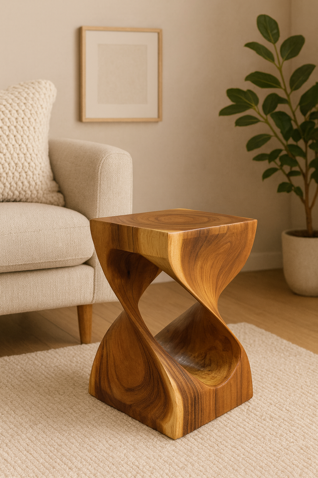 Holzhocker - Beistelltisch Blumenhocker Ablagetisch - Unikat Handgefertigt  - Gedreht aus massivem Samanholz - 45x30x30 cm