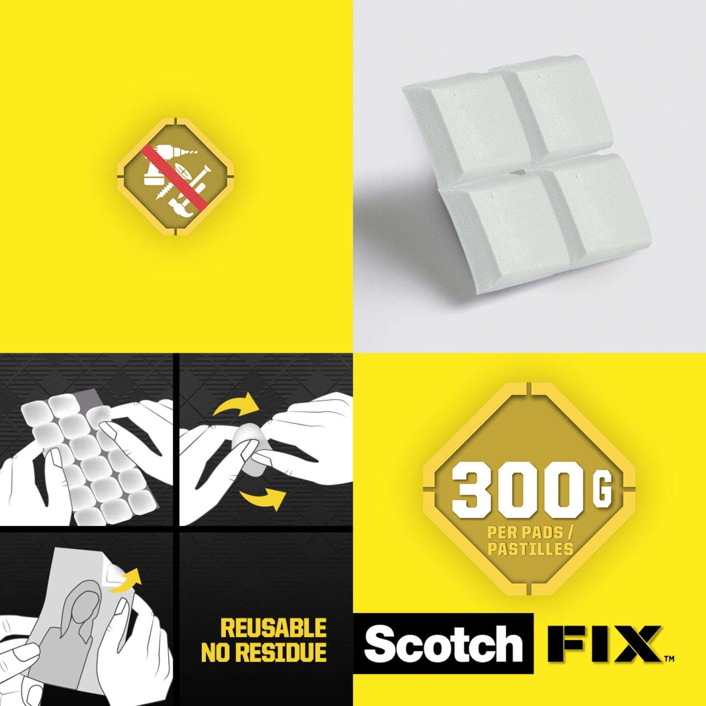 Scotch-FIX™ Ablösbare Klebepads 301008C36-P, 11 mm x 15 mm, 36 Stück/Packung  | Packung (1 Stück)