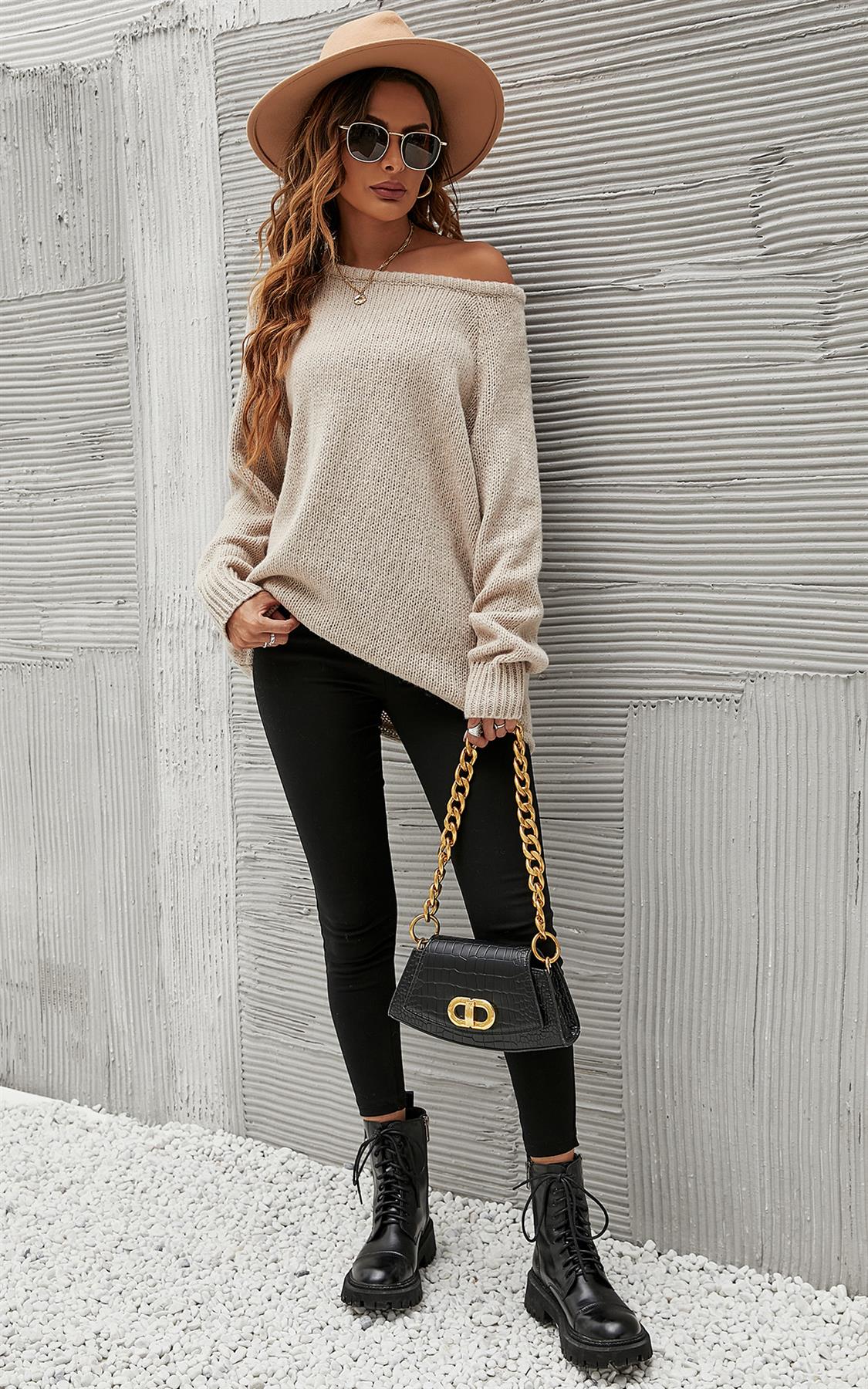 Comfy Jumper Top In Beige