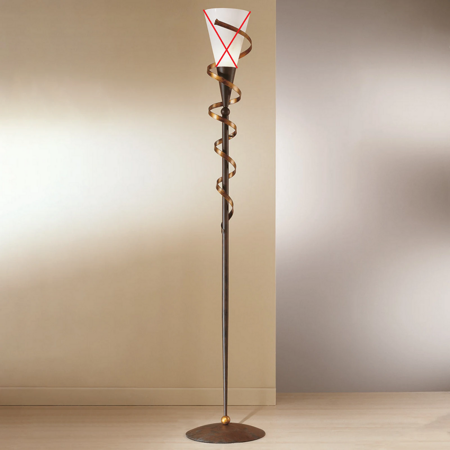 B-grade Kögl Bonito floor lamp with golden spiral, E27 socket. See text/photo.