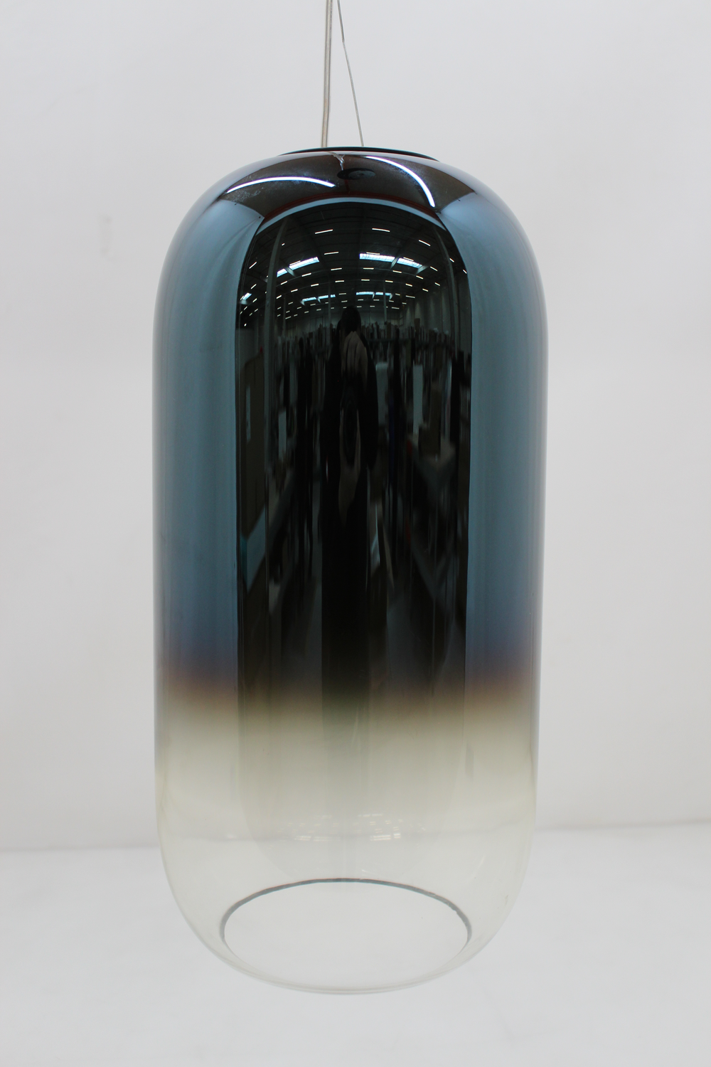 B-flokks Gople hengilampi, loftlampi, henglampi, gler, blár. Sjá texta. 