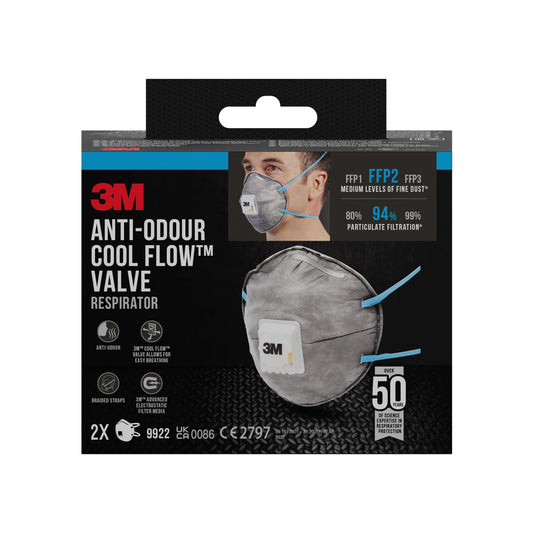 3M™ Cool Flow™ Partikelmaske 9922, FFP2, geruchshemmend, mit Ventil, 2er-Pack  | Packung (1 Stück)