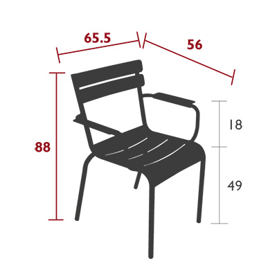 Fermob Luxembourg hægindastóll í B-flokki, stóll, garðstóll, útistóll, málmstóll, Chili