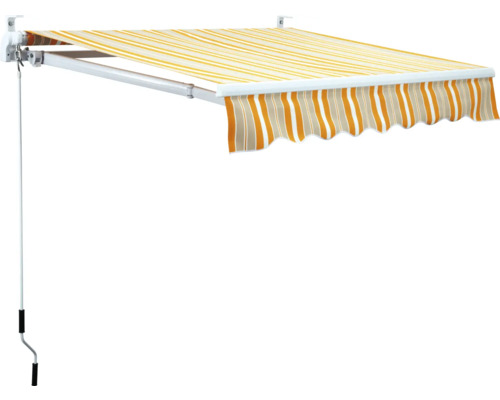 B-grade folding arm awning, sunshade, 4x3, fabric: orange, grey, white striped