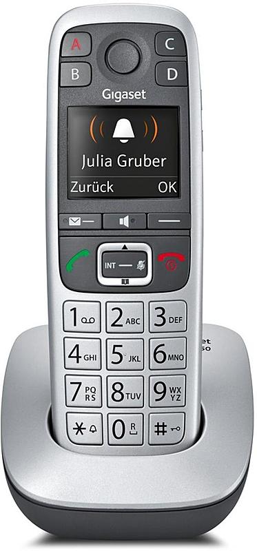 Þráðlaus sími af gerðinni Gigaset E560, sími fyrir eldri borgara, hliðrænn, handfrjáls, platínu