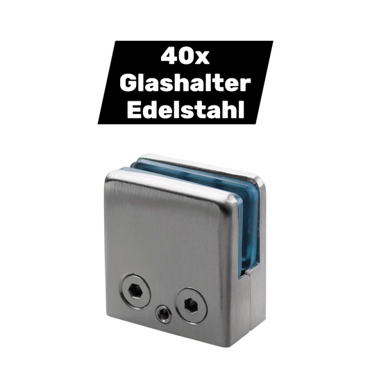 Glerhaldarar úr ryðfríu stáli af B-flokki, glerklemmur, sviga, glerfestingar, 45x45 mm, 40 stykki