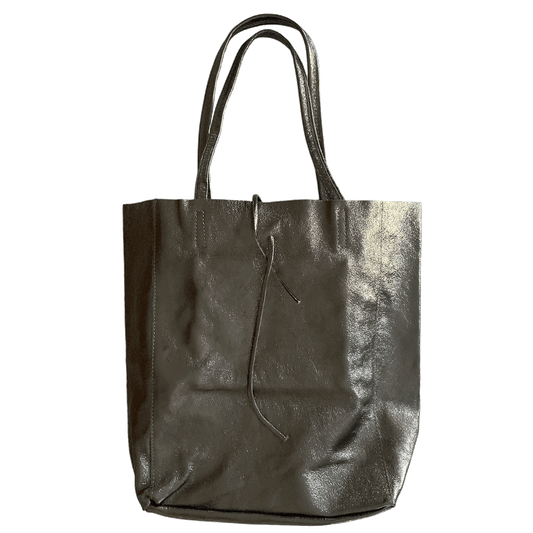 Leder Shopper mit Innentasche Altsilber